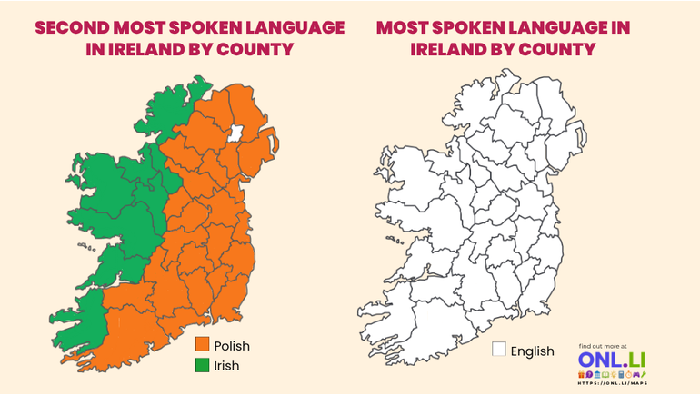 Second Most Spoken Language  in Ireland by County