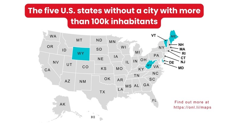 The Five U.S. States Without a City Over 100,000 People