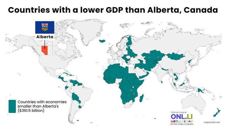 Countries with a lower GDP than Alberta, Canada