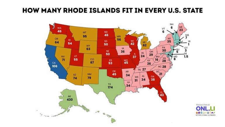 How many Rhode islands fit in every U.S. state