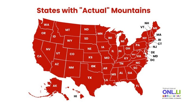 States with "Actual" Mountains