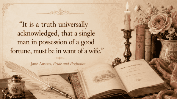 Jane Austen, Pride and Prejudice - It is a truth universally acknowledged, that a single man in possession of a good fortune, must be in want of a wife.